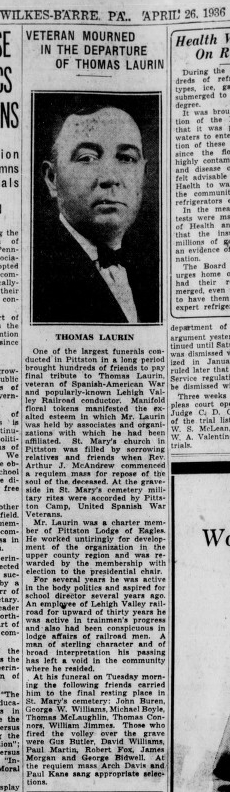 Laurin, Thomas.,  Obit.,  Died 1936